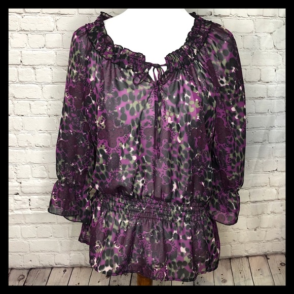 Apostrophe Tops - [apostrophe] semi-sheer multi-print top